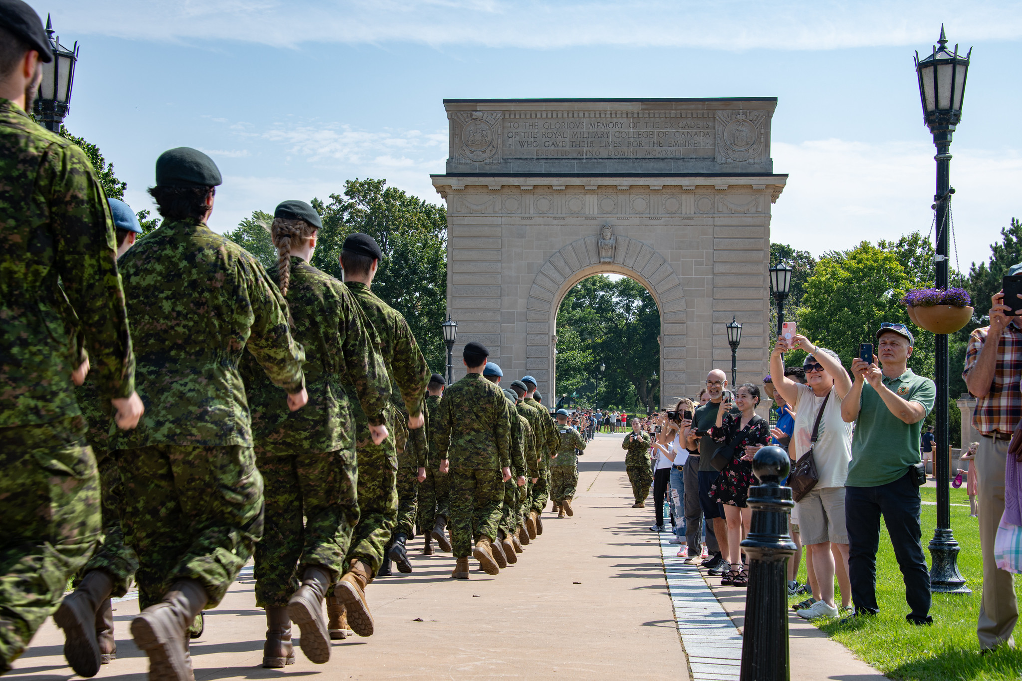 First-Year naval and officer cadets abiout tho march thru the memorial Arch for the very first time.