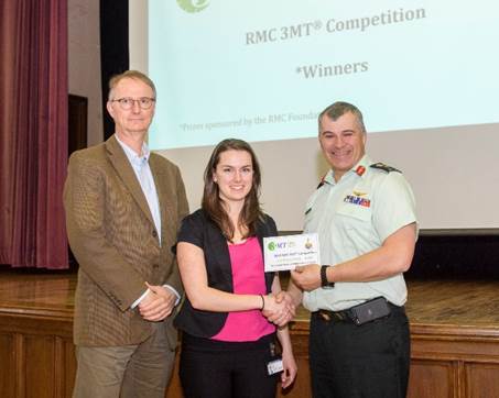 Amelie Litalien receives first place award from Dr. Phil Bates and the Commandant, BGen Sébastien Bouchard