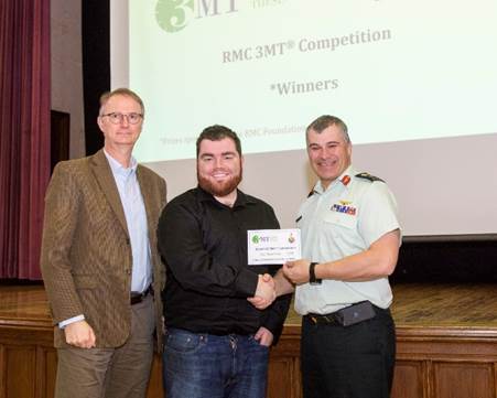 David Patch receives second place award from Dr. Phil Bates and the Commandant, BGen Sébastien Bouchard